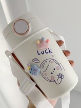 Thermos Cup female high value with straw water Cup cute cartoon students children portable ins simple kettle Cup