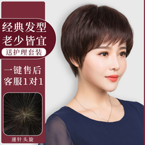 Wig female short hair full head set real hair silk middle-aged and elderly short straight hair type bald head chemotherapy can wear mother Natural
