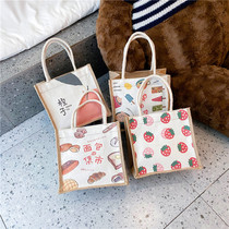 Fashion personality pattern canvas bag womens bag portable lunch bag office worker tote bag cute hand-carried lunch box bag