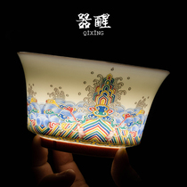 Dehua enamel color white porcelain three-cai cover bowl Sheep fat jade ceramic single tea bowl with lid High-end tea set for making tea