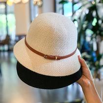 Korean version of cotton and linen knitted belt buckle decorative fisherman hat early autumn European and American wind elegant basin hat net red simple hat