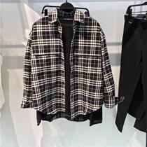 Xiaohongshu Featured) Plaid shirt mens tide long-sleeved loose Korean version tooling shirt tide brand Hong Kong style handsome jacket