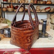 Thai food basket bamboo woven home Oval buy double handle shopping bamboo water Fruit and Vegetable storage basket bamboo products