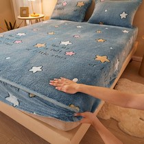 Korean version of autumn and winter snow flower suede mattress protective sleeve can be matched with pillowcase machine wash and warm sheet not falling out of hair all the way