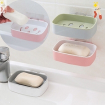 Double soap box creative drain toilet paste wall-mounted punch-free smiley face large soap rack soap box holder