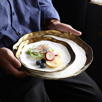 European ceramic gold-plated side Western food steak platter platinum fruit flat plate salad bowl tableware household dish