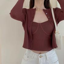 Round Neck Knitted Cardigan Womens Autumn Slim Long Sleeve Sweater Jacket 2020 New Short Outer Top Thin