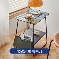 Nordic minimalist sofa edge a few small family-type tea table mini-square-bed head cabinet metal glass corner a few