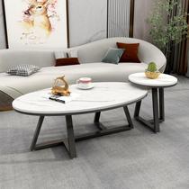 Nordic rock plate tea table small family type tea table living-room home marble tea table modern light and luxurious oval tea table