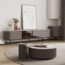 Italian Type Rockboard Round Tea Table Modern Minima Small Household Type Nordic Mesh Red Marble telescopic TV cabinet Composition