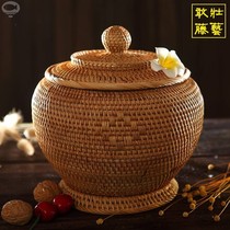 Rattan woven tea cans dry goods storage cans treasure bottles loose tea cans rattan handmade candy dried fruit storage cans