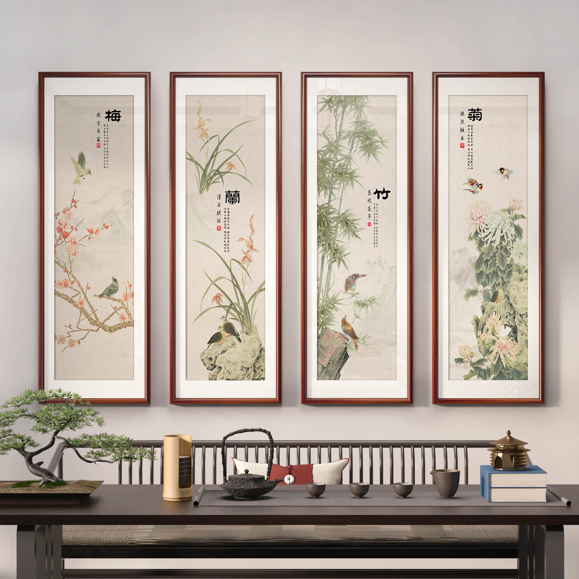 手绘梅兰竹菊四条屏-手绘梅兰竹菊四条屏促销价格、手绘梅兰竹菊四条屏