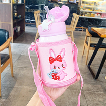 Childrens thermos cup baby drinking cup with straw dual-purpose stainless steel kettle primary school drinking cup