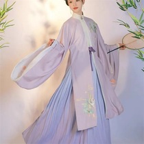 Wide-sleeved green shirts like the first sight of Ming-made ancient costumes Chinese womens improved version of Chinese style neck long shirt cloud shoulder waist skirt