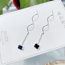 s925 pure silver brief about four leaves of grass earrings Japan-ROK 100 hitch-length anti-loss flow Suearline wave ear decoration female 2021