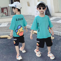 Net red boy clothes foreign style fashionable boy children 2021 summer summer summer suit in the big boy handsome trend