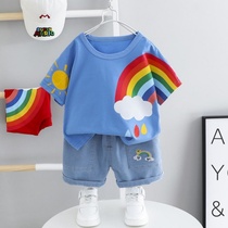 Childrens suit 2021 summer new fashion boy boy baby short-sleeved suit 1-4 years old foreign style bat shirt trend