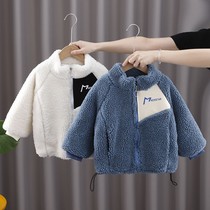 Boys coat 2021 Spring and Autumn New velvet padded baby winter lamb cashmere foreign childrens cotton coat