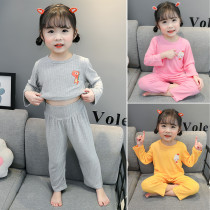 Girls pajamas spring and autumn cotton long sleeves high waist warm stripes childrens home clothes set little girl baby