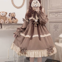 Genuine lolita dress caramel teddy bear op tea party girl lolita daily soft sister dress lo skirt