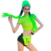 Womens group ds costume sexy fluorescent green navel top dj bar group B gogo costume female jazz dance set