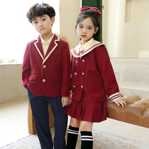 Red suit class uniforms primary school uniforms childrens three-piece outfit spring and autumn British Academy style kindergarten Garden uniforms