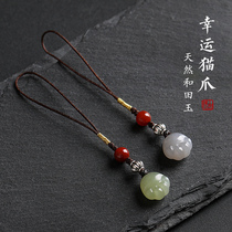 Hetian jade cat claw mobile phone pendant cute lanyard short anti-lost U disk pendant men and women couple key chain chain