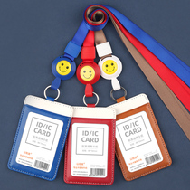 Work permit leather case work card telescopic buckle lanyard custom label badge badge card badge card custom card