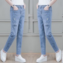 Light and thin tassel jeans Womens New Tide 2021 small spring and autumn fashion small Daisy high waist pants