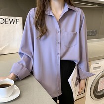 2021 autumn new long sleeve shirt purple chiffon shirt women loose solid color design sense niche V collar top