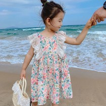 2021 summer new girls floral dress baby princess dress Western style childrens skirt childrens Korean skirt