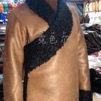 Ethnic leather clothing female Tibetan robe Lhasa jacket plus velvet Tibetan clothing lapel Tibetan clothing Tibetan clothing style winter jacket