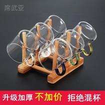 Glass small teacup kung fu tea set heat-resistant thickened household transparent drinking cup 6 set tea cup holder