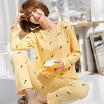  Pajamas womens spring and autumn sweet printed thin pullover pajamas simple purple peach heart long-sleeved home service two-piece suit