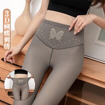 Autumn and winter New Butterfly waist stewardess gray leggings womens skin-penetrating one high waist belly plus velvet padded pants