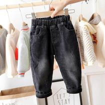Boys jeans autumn and winter clothing plus cashmere pants children's 2021 new baby children Korean version of warm pants tide