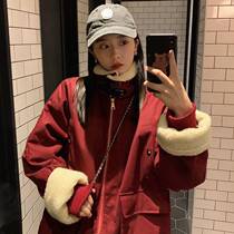Coat womens tide ins winter thick cotton clothes stitching imitation Lamb hair Forest forest foreign gas students loose cotton clothes tooling