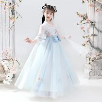 Girls Summer Clothes Ancient style Childrens clothing Childrens short-sleeved Hanfu Female Fairy ancient style Cheongsam little girl skirt Chiffon new style