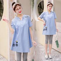 Cotton quality summer models pregnant womens blouses casual Korean version small sub-dress shirt 2022 pregnant womens new suit pregnant woman