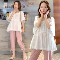 Pregnancy Woman Dress Summer Clothing Suit Short Sleeve Shirt Loose Large Code Blouse Korean Version Summer Pregnant Woman Two Sets Casual Suit