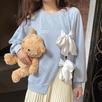 Cute bow sweater RUER girl sweet 2021 Autumn New gentle round neck loose milk sweet top tide