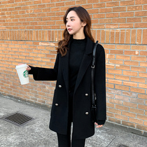 Black double-sided short cashmere woolen coat women autumn and winter 2021 new suit collar long sleeve woolen coat