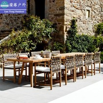Outdoor tables and chairs Courtyard garden solid wood tables Open-air balcony anti-corrosion leisure rattan chairs Designer hotel teak furniture