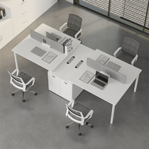 Minimalist modern white four-man desk staff table station designer double staff desk chair 4 places
