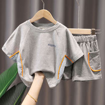 Childrens clothing boys summer suit loose cotton 2021 new foreign style childrens summer baby short-sleeved two-piece set tide