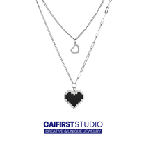 CAIFIRSTLAST titanium steel mosaic love double necklace new trend men and women simple wind trampoline necklace
