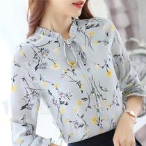 2021 spring and summer Korean version of the shirt printed Chiffon shirt womens top long sleeve large size womens shirt floral base shirt winter