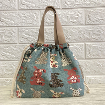 Lunch box bag portable summer canvas lunch bag Student belt rice bag Japanese drawstring bundle pocket Lunch box bag
