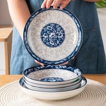 Blue and white porcelain plate Household special ceramic set Net red creative dish plate Large rice plate square plate Chinese plate