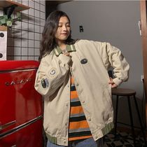 Hong Kong style Korean version of retro color combination bf wind tooling jacket female students loose ins Joker jacket baseball jacket